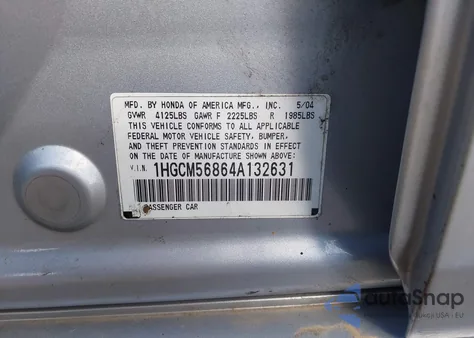 2004 Honda Accord 2.4 Ex z USA, uszkodzony, nr VIN 1HGCM56864A132631